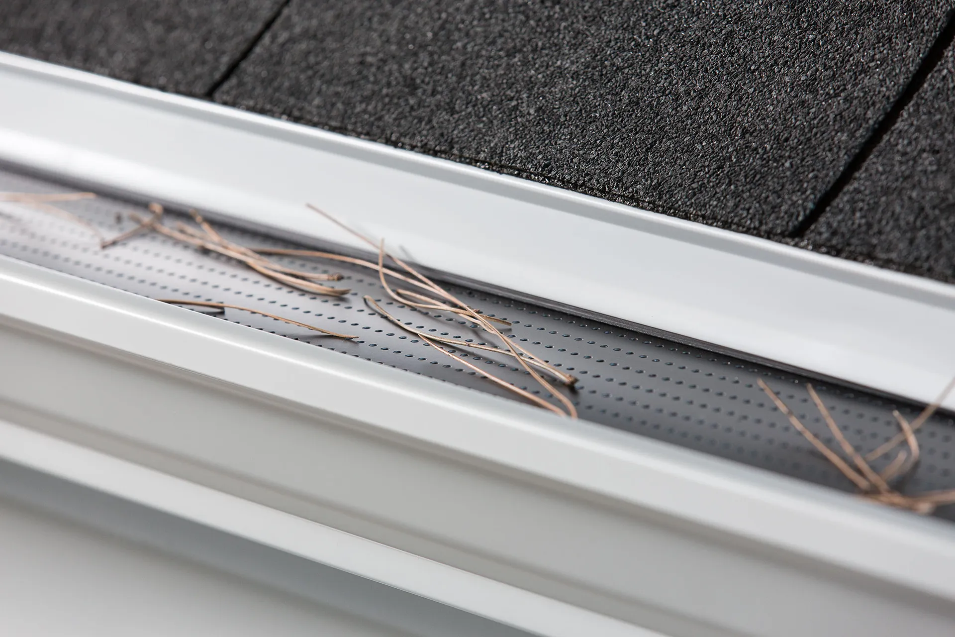 Pine needles held out of the eavestrough by an Alu-Rex guard