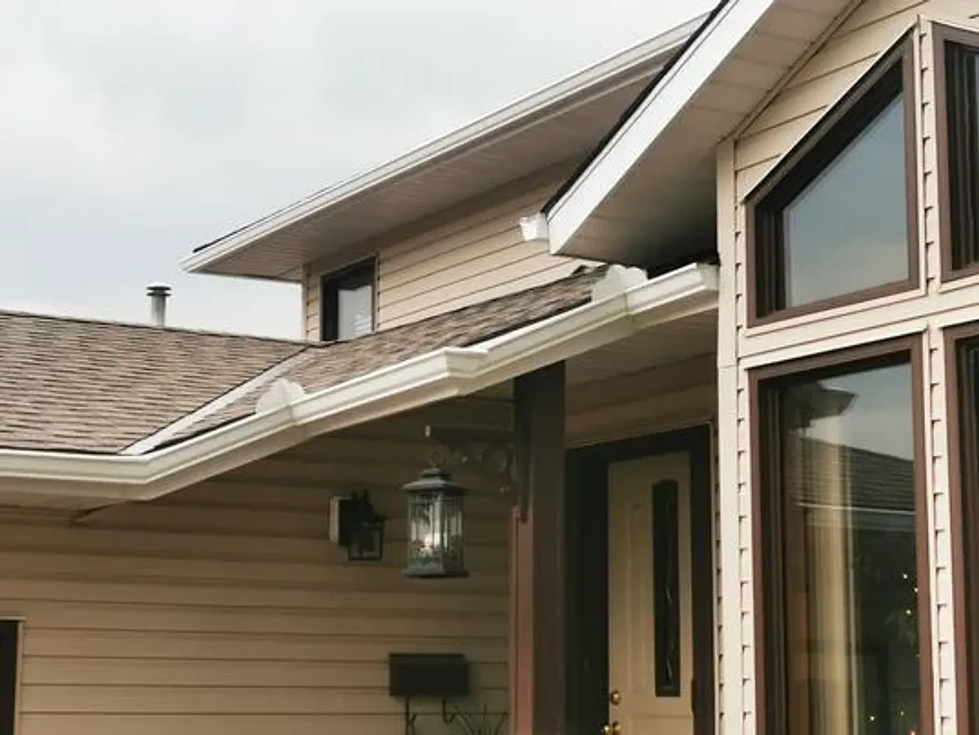 Eavestroughs on a home with several gables